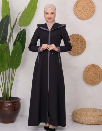 Long Rain Parachute Coat with Hood and Satin Lining 1221 - dark Anthracite