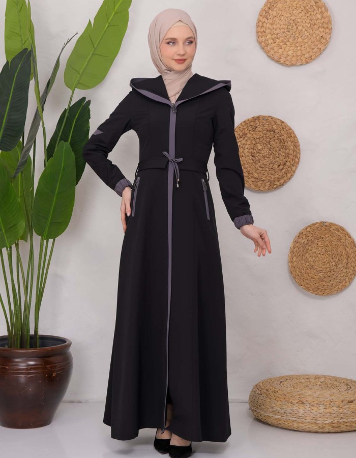 Modest linen  trench coat 1221 Koyu Antrasit