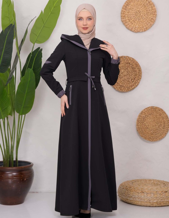 Modest linen  trench coat 1221 Koyu Antrasit