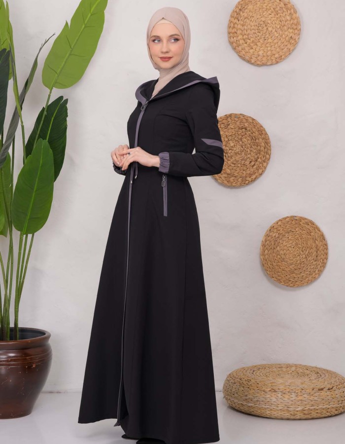 Modest linen  trench coat 1221 Koyu Antrasit