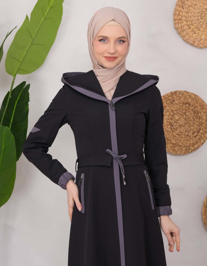 Modest linen  trench coat 1221 Koyu Antrasit