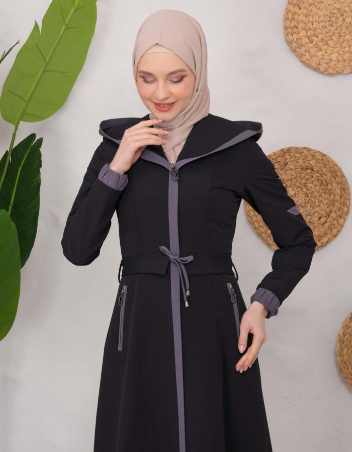 Modest linen  trench coat 1221 Koyu Antrasit
