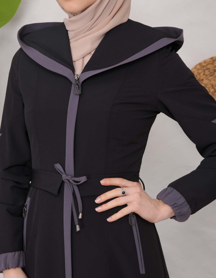 Modest linen  trench coat 1221 Koyu Antrasit