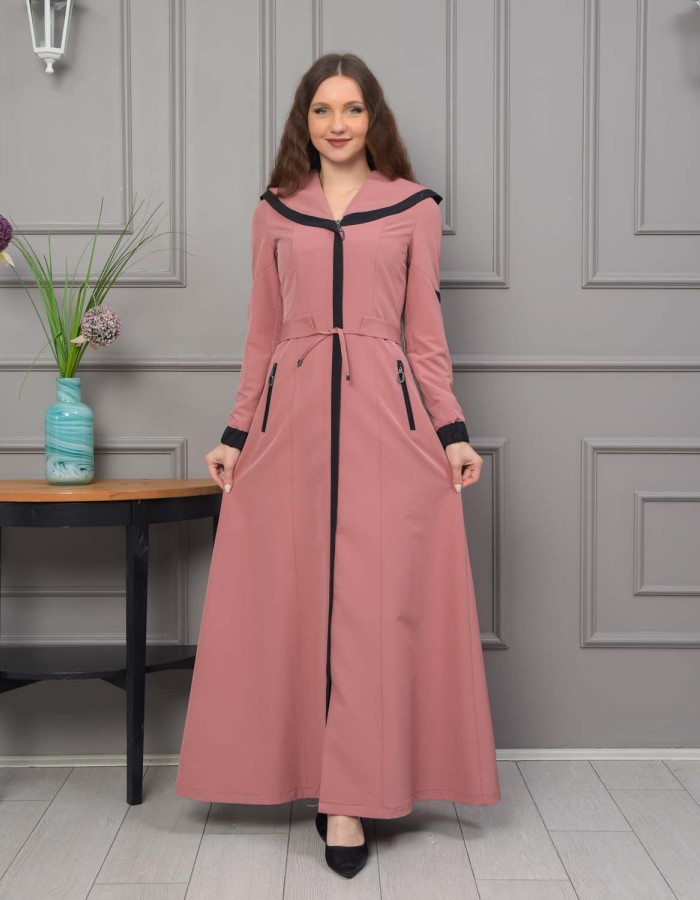 Modest linen  trench coat 1221 - pink