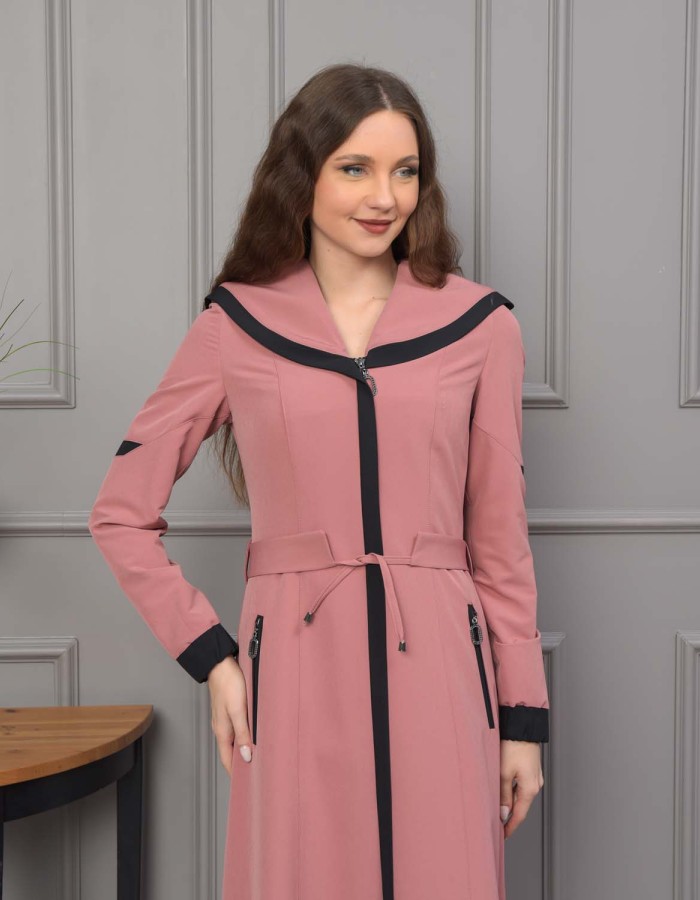 Modest linen  trench coat 1221 - pink