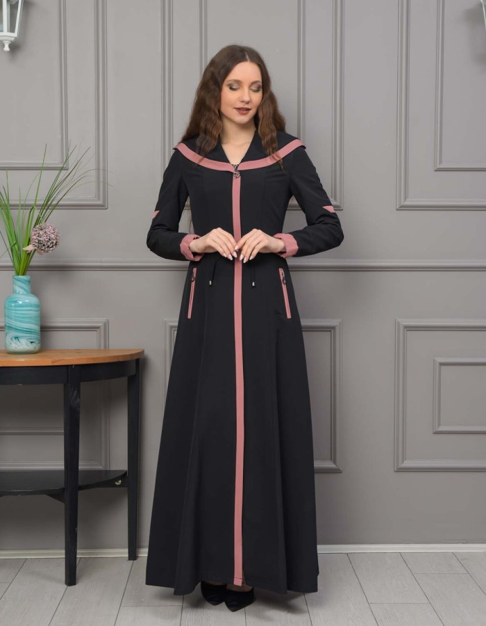 Modest linen  trench coat 1221 - powder pink/ dusty pink