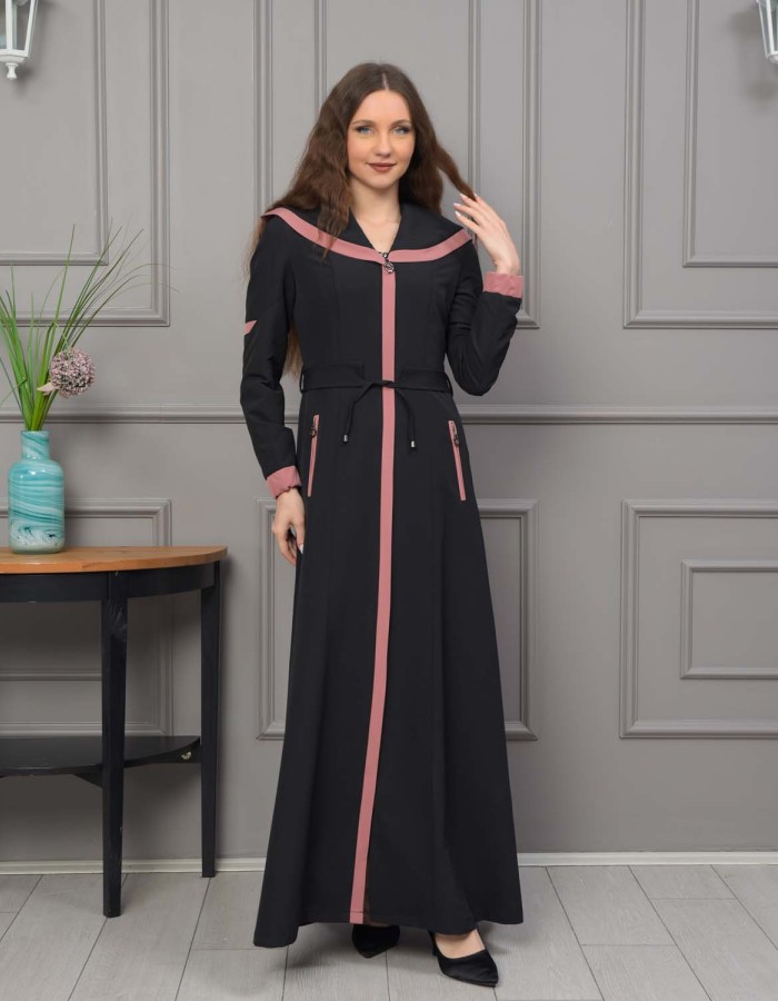Modest linen  trench coat 1221 - powder pink/ dusty pink