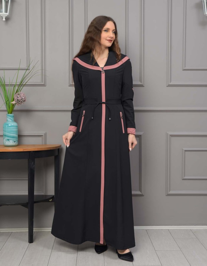 Modest linen  trench coat 1221 - powder pink/ dusty pink
