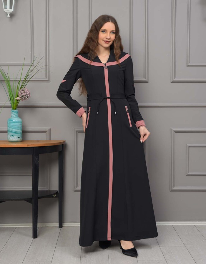 Modest linen  trench coat 1221 - powder pink/ dusty pink