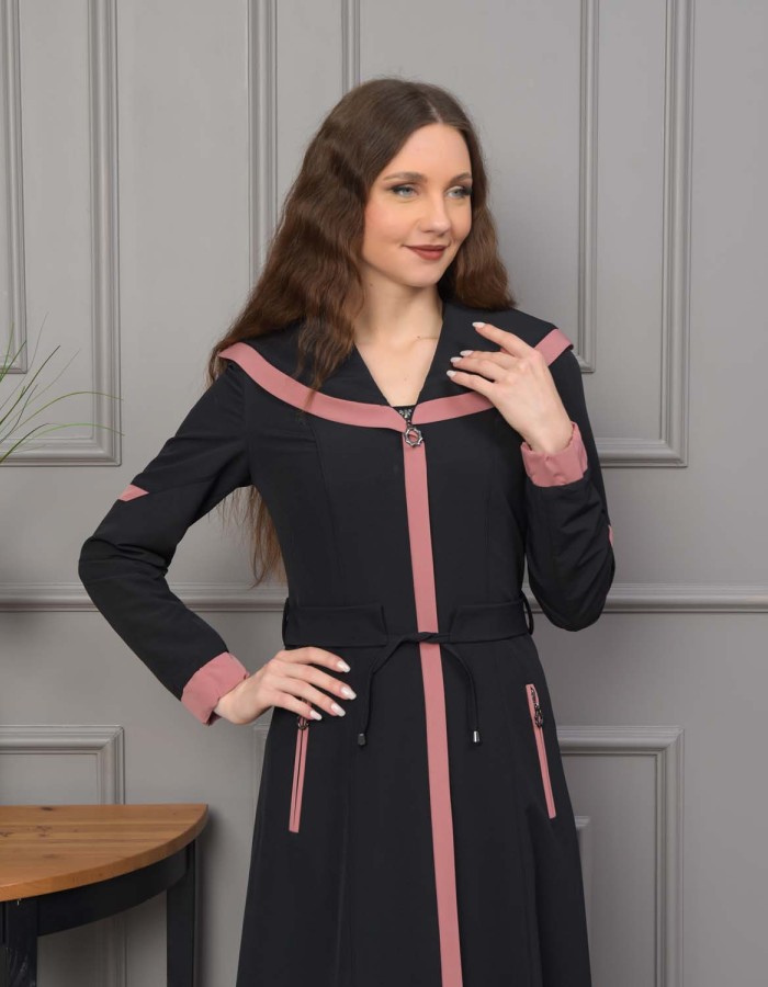 Modest linen  trench coat 1221 - powder pink/ dusty pink