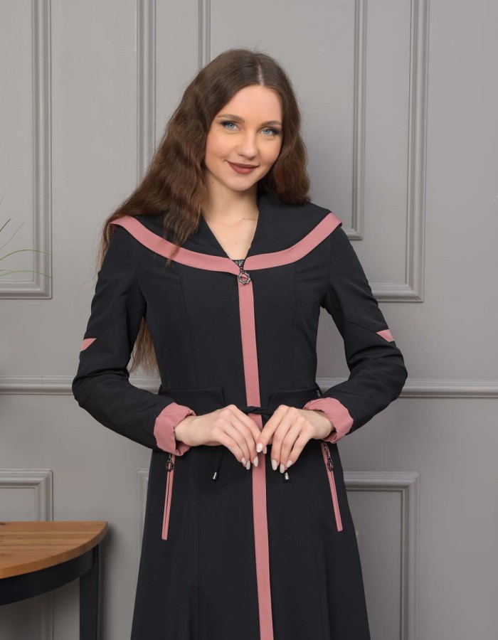 Modest linen  trench coat 1221 - powder pink/ dusty pink