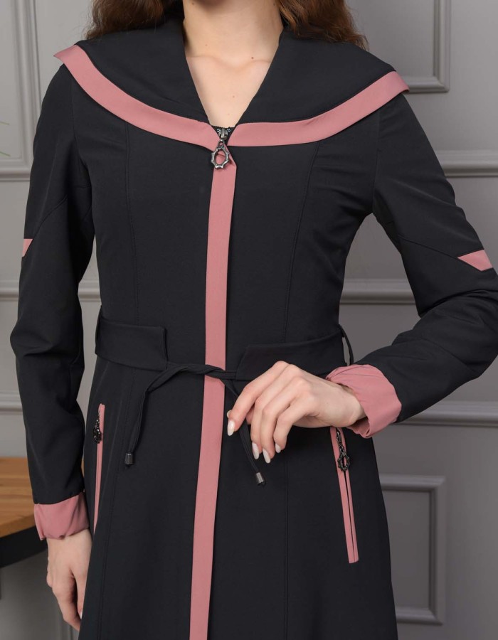 Modest linen  trench coat 1221 - powder pink/ dusty pink
