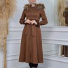Womens trench coat suede, plisse, movable hood, 1316 - brown