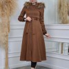 Womens trench coat suede, plisse, movable hood, 1316 - brown