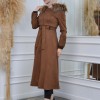Womens trench coat suede, plisse, movable hood, 1316 - brown