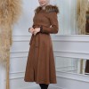 Womens trench coat suede, plisse, movable hood, 1316 - brown