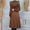 Womens trench coat suede, plisse, movable hood, 1316 - brown