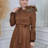 Womens trench coat suede, plisse, movable hood, 1316 - brown