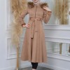 Womens trench coat suede, plisse, movable hood, 1316 - beige