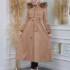 Womens trench coat suede, plisse, movable hood, 1316 - beige