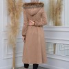 Womens trench coat suede, plisse, movable hood, 1316 - beige