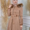 Womens trench coat suede, plisse, movable hood, 1316 - beige
