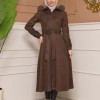 Womens trench coat suede, plisse, movable hood, 1316 - indigo