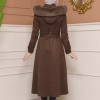 Womens trench coat suede, plisse, movable hood, 1316 - indigo