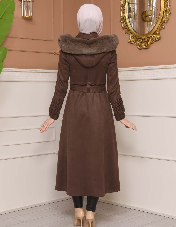 Womens trench coat suede, plisse, movable hood, 1316 - indigo