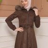 Womens trench coat suede, plisse, movable hood, 1316 - indigo