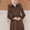 Womens trench coat suede, plisse, movable hood, 1316 - indigo