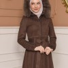 Womens trench coat suede, plisse, movable hood, 1316 - indigo
