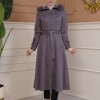 Women's trench coat suede, plisse, movable hood, 1316 Gri