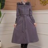Women's trench coat suede, plisse, movable hood, 1316 Gri