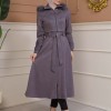 Women's trench coat suede, plisse, movable hood, 1316 Gri