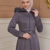 Women's trench coat suede, plisse, movable hood, 1316 Gri