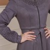 Women's trench coat suede, plisse, movable hood, 1316 Gri