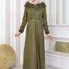 Hooded Zippered Hijab Overcoat 1331 - khaki