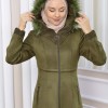 Hooded Zippered Hijab Overcoat 1331 - khaki