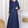 Hooded Zippered Hijab Overcoat 1331 - deep blue