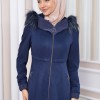 Hooded Zippered Hijab Overcoat 1331 - deep blue