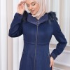 Hooded Zippered Hijab Overcoat 1331 - deep blue