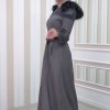 HOODED ZIPPERED HIJAB TOPCOAT 1332 Koyu gri