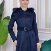 HOODED ZIPPERED HIJAB TOPCOAT 1332 Lacivert