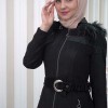 HOODED ZIPPERED HIJAB TOPCOAT 1332 - black