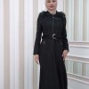 HOODED ZIPPERED HIJAB TOPCOAT 1332 - black