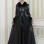 Luxus Double Cloche Ledermantel mit Kaninchenfell-Futter 1349 - Schwarz