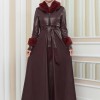 Luxus Double Cloche Ledermantel mit Kaninchenfell-Futter 1349 - Bordeaux