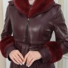 HOODED FUR SLEEVE BELT LEATHER COAT 1349 - burgundy