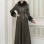 Double Cloche Treated Leather Manto with Rabbit Fur Lining 1349 - khaki
